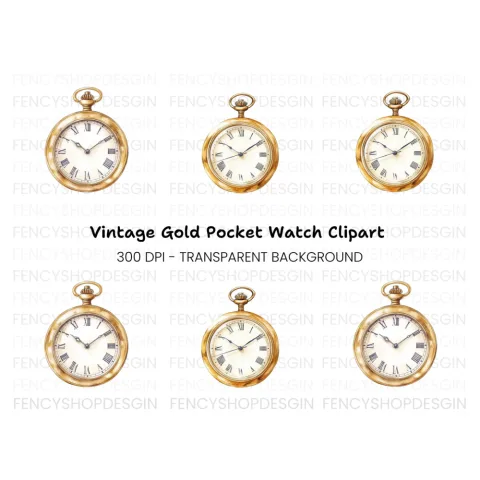Elegant Vintage Pocket Watch Clipart Bundle