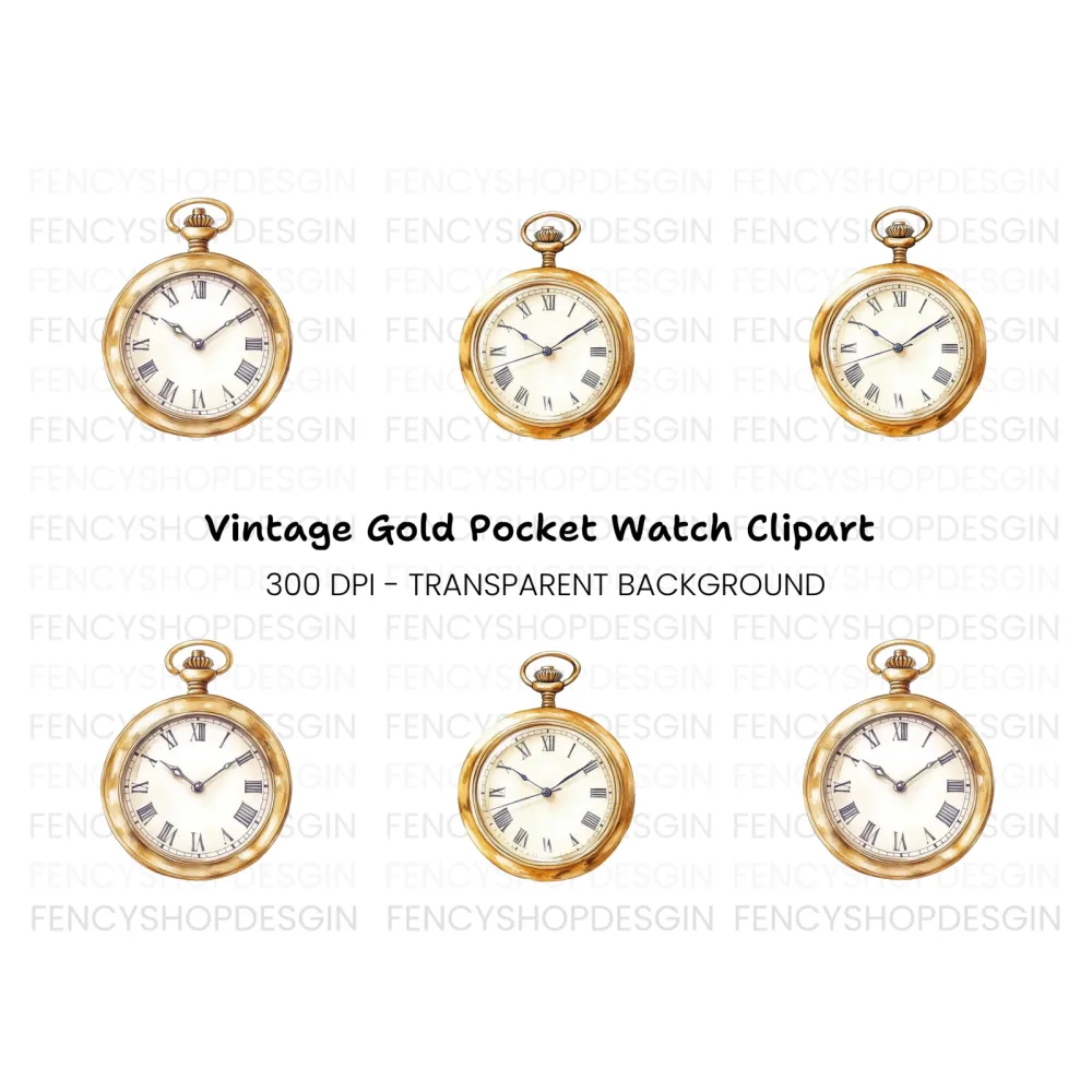 Elegant Vintage Pocket Watch Clipart Bundle