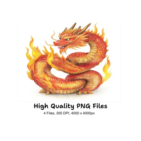 Majestic Chinese Dragon Fire Clipart Bundle