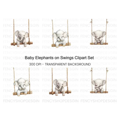 Swinging Baby Elephant Clipart Bundle