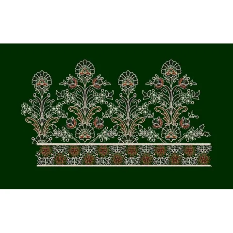 Traditional Mughal Style Floral Border Embroidery Design