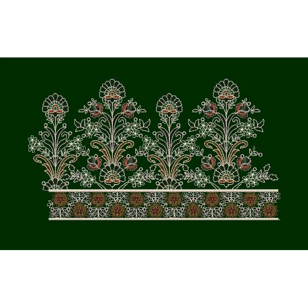 Traditional Mughal Style Floral Border Embroidery Design