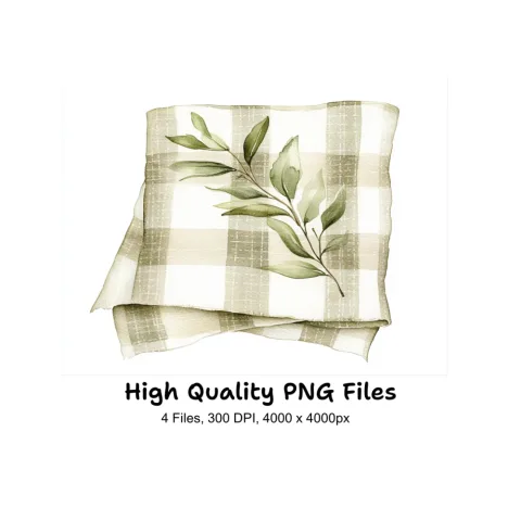 Plaid Blanket with Greenery Clipart Bundle