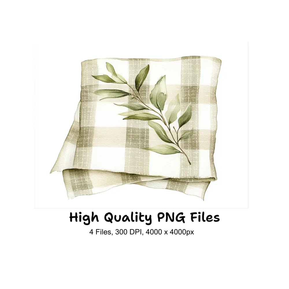 Plaid Blanket with Greenery Clipart Bundle