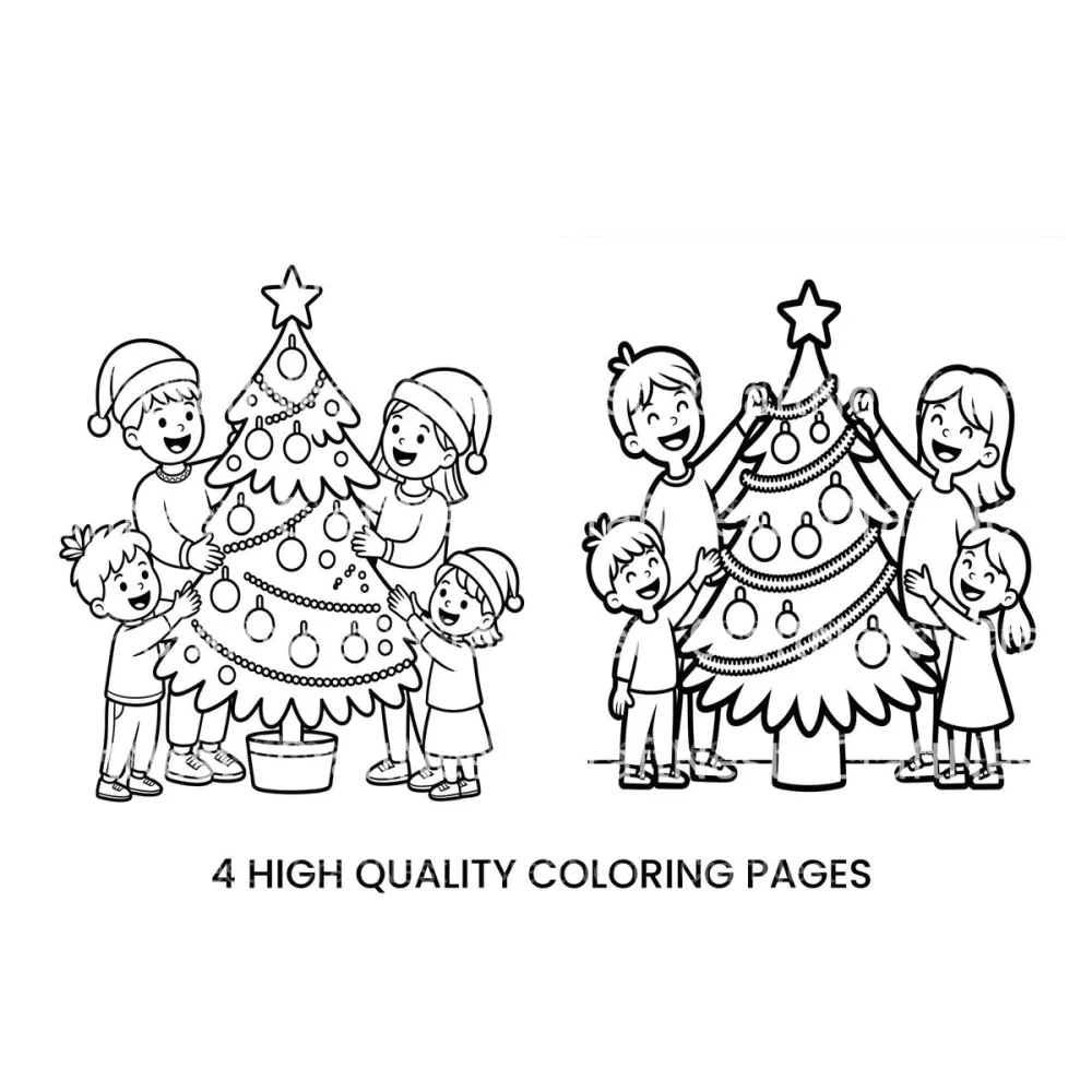 Family Decorating Christmas Tree Coloring Books