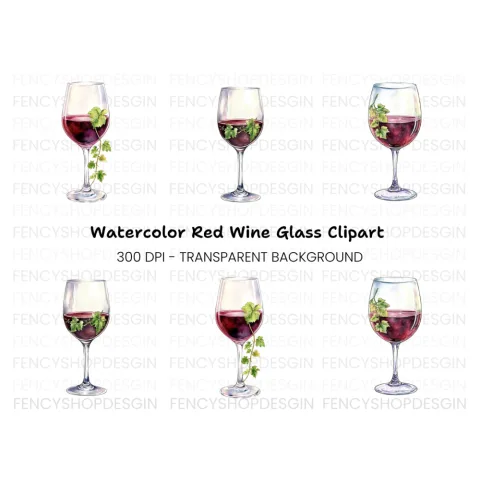 Red Wine Glasses Clipart Bundle