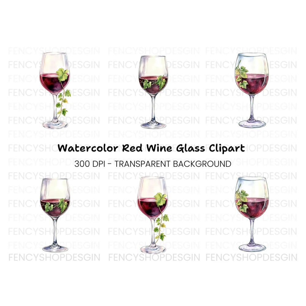 Red Wine Glasses Clipart Bundle