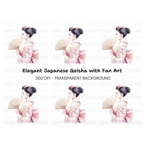 Elegant Geisha With Fan Clipart Bundle