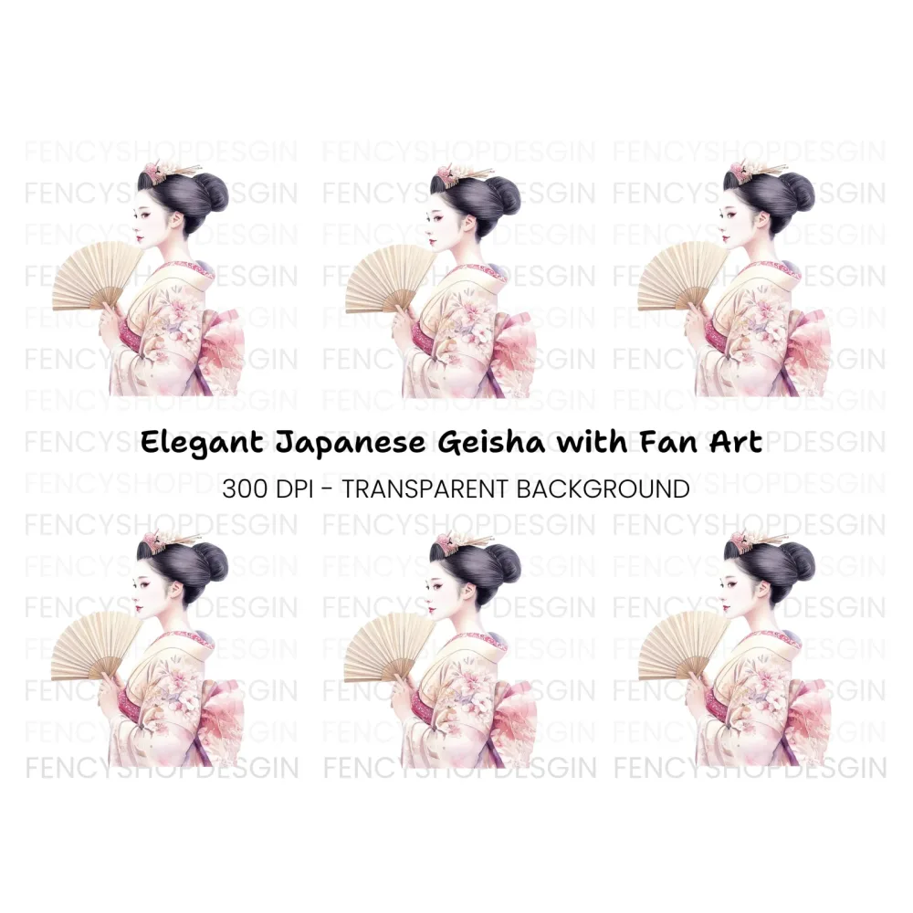 Elegant Geisha With Fan Clipart Bundle