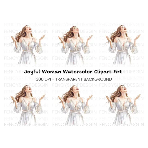 Joyful Woman in White Dress Clipart Bundle