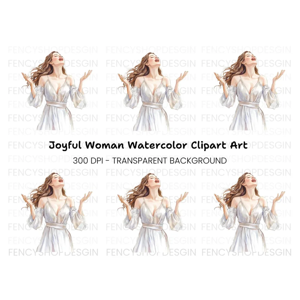 Joyful Woman in White Dress Clipart Bundle