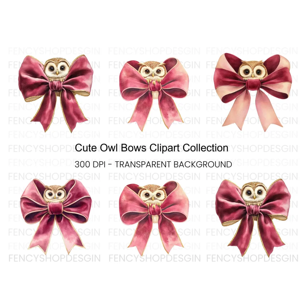 Cute Owl with Pink Bow Clipart Bundle