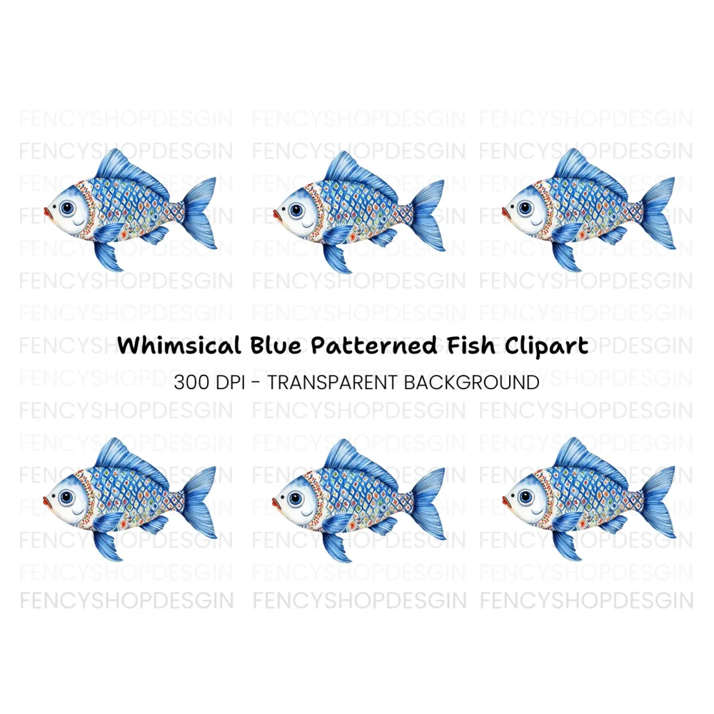 Decorative Blue Fish Clipart Bundle