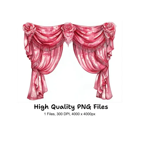 Pink Rose Draped Curtain Clipart Bundle