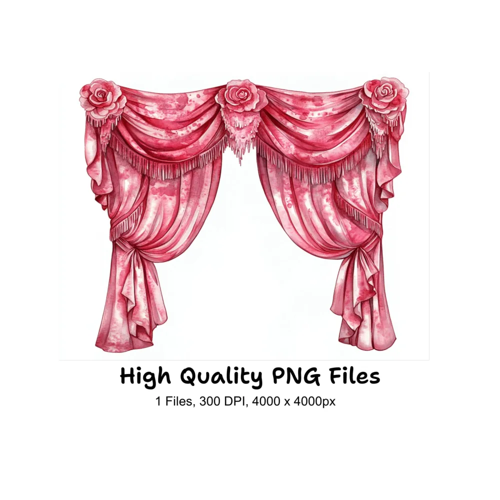 Pink Rose Draped Curtain Clipart Bundle
