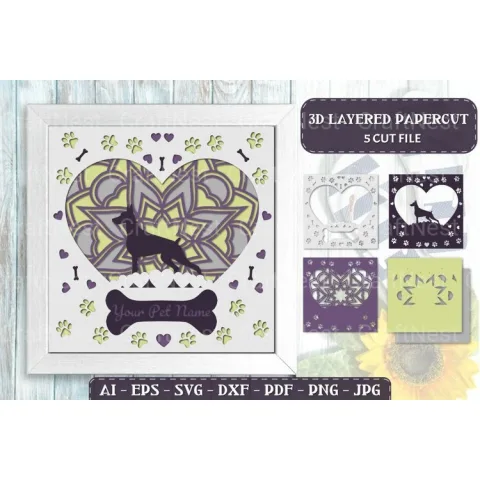 Pet Dog D Papercut Layered Lightbox SVG