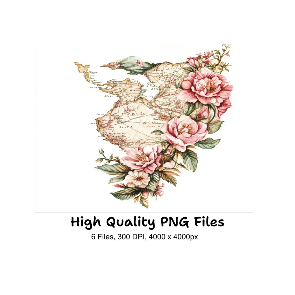 Boho Floral World Map Graphics Clipart Bundle