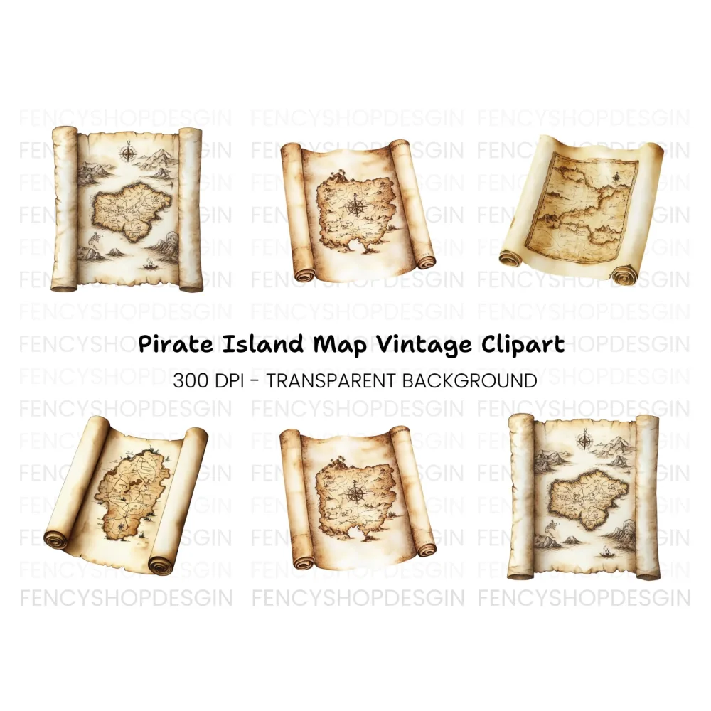 Rolled Up Treasure Map Clipart Bundle