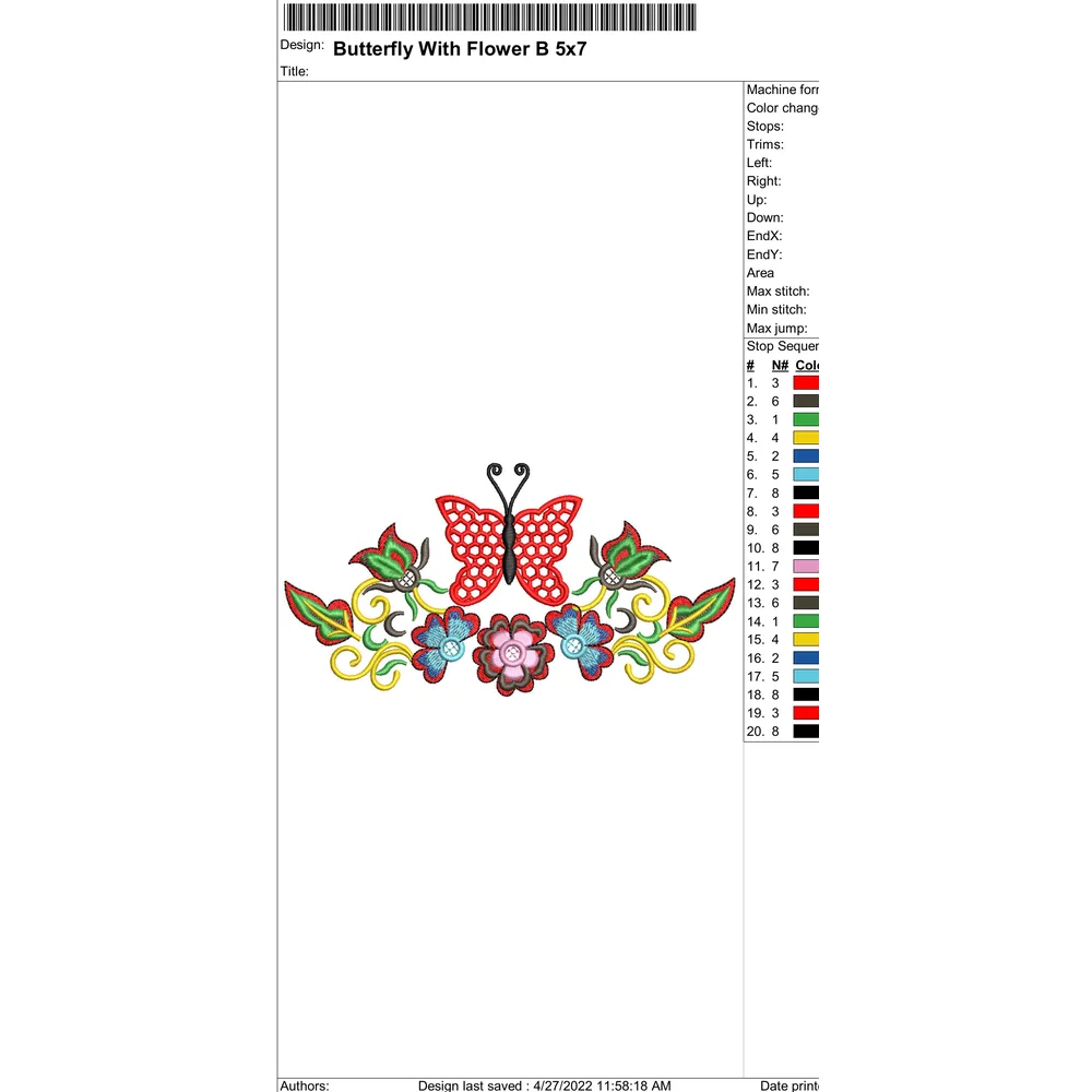 Butterfly With Flower Embroidery Design
