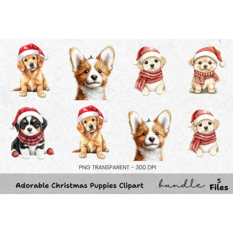 Adorable Christmas Puppies Clipart Bundle