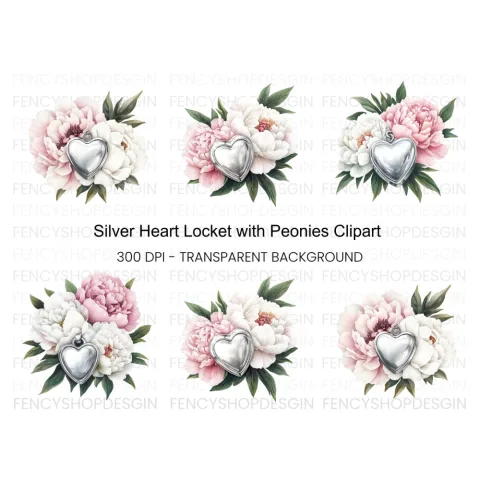 Heart Locket Peony Clipart Bundle