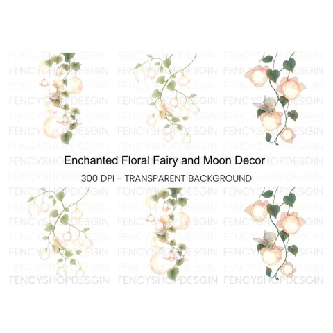 Enchanted Fairy and Moon Floral Clipart Bundle