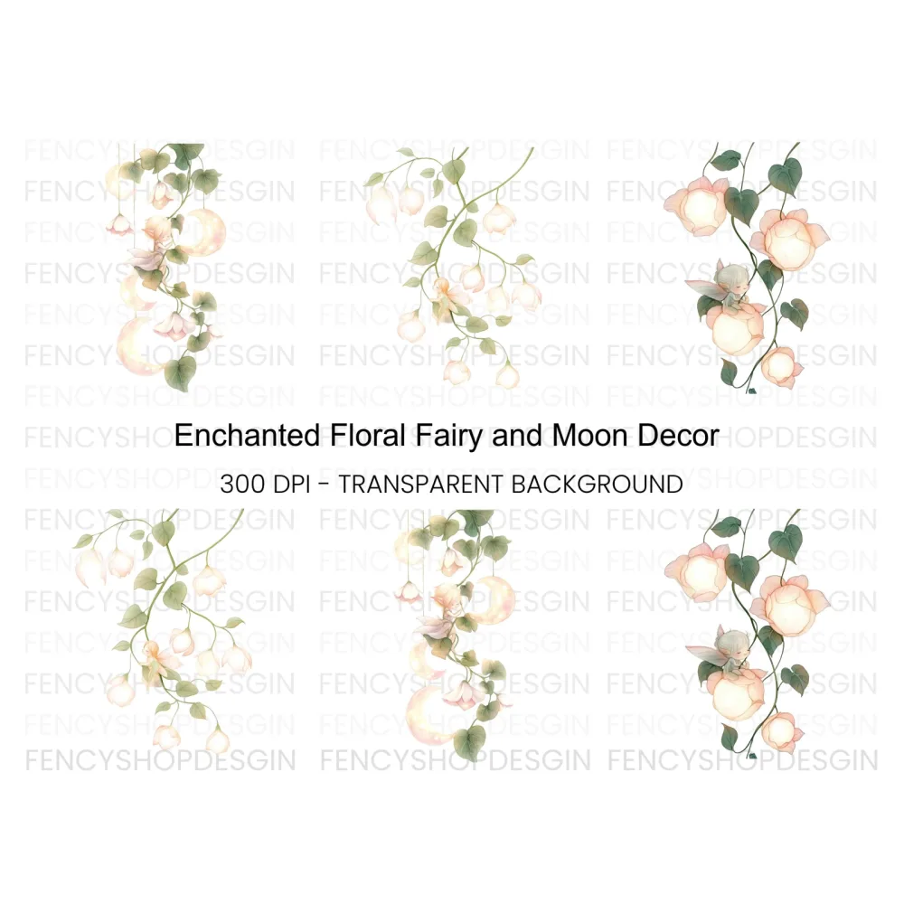 Enchanted Fairy and Moon Floral Clipart Bundle
