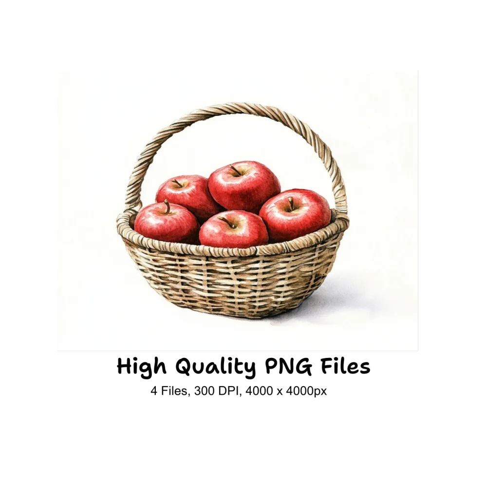 Red Apples in Baskets Clipart Bundle