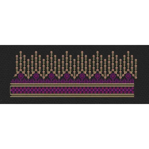 Dark Floral Stem Rain Border - Black, Purple & Gold Embroidery Design