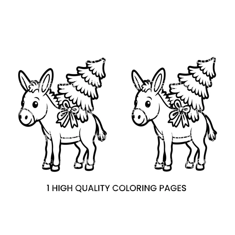Christmas Donkey with Tree Coloring Books