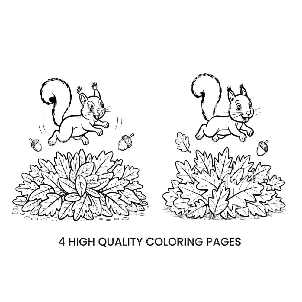 Autumn Squirrels and Leaves Coloring Books