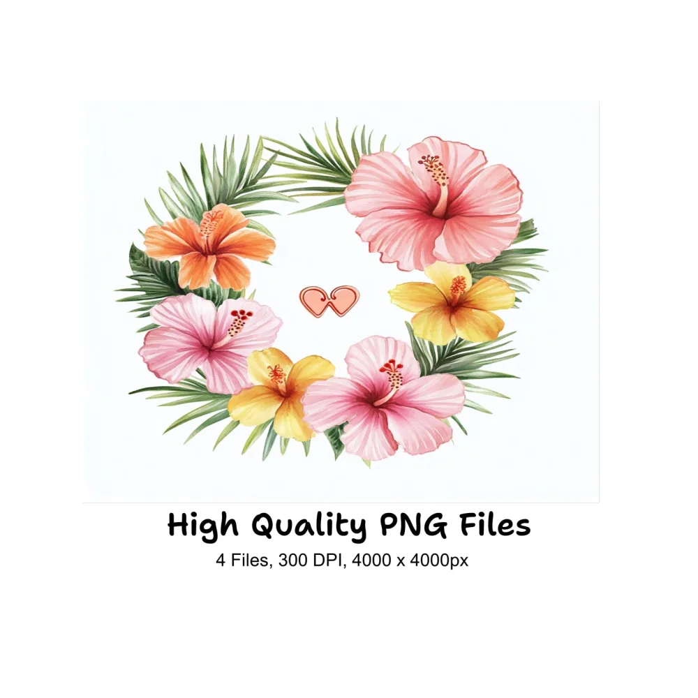Tropical Hibiscus Palm Clipart Bundle