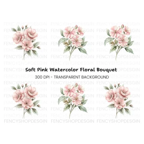 Pink Rose Floral Clipart Bundle