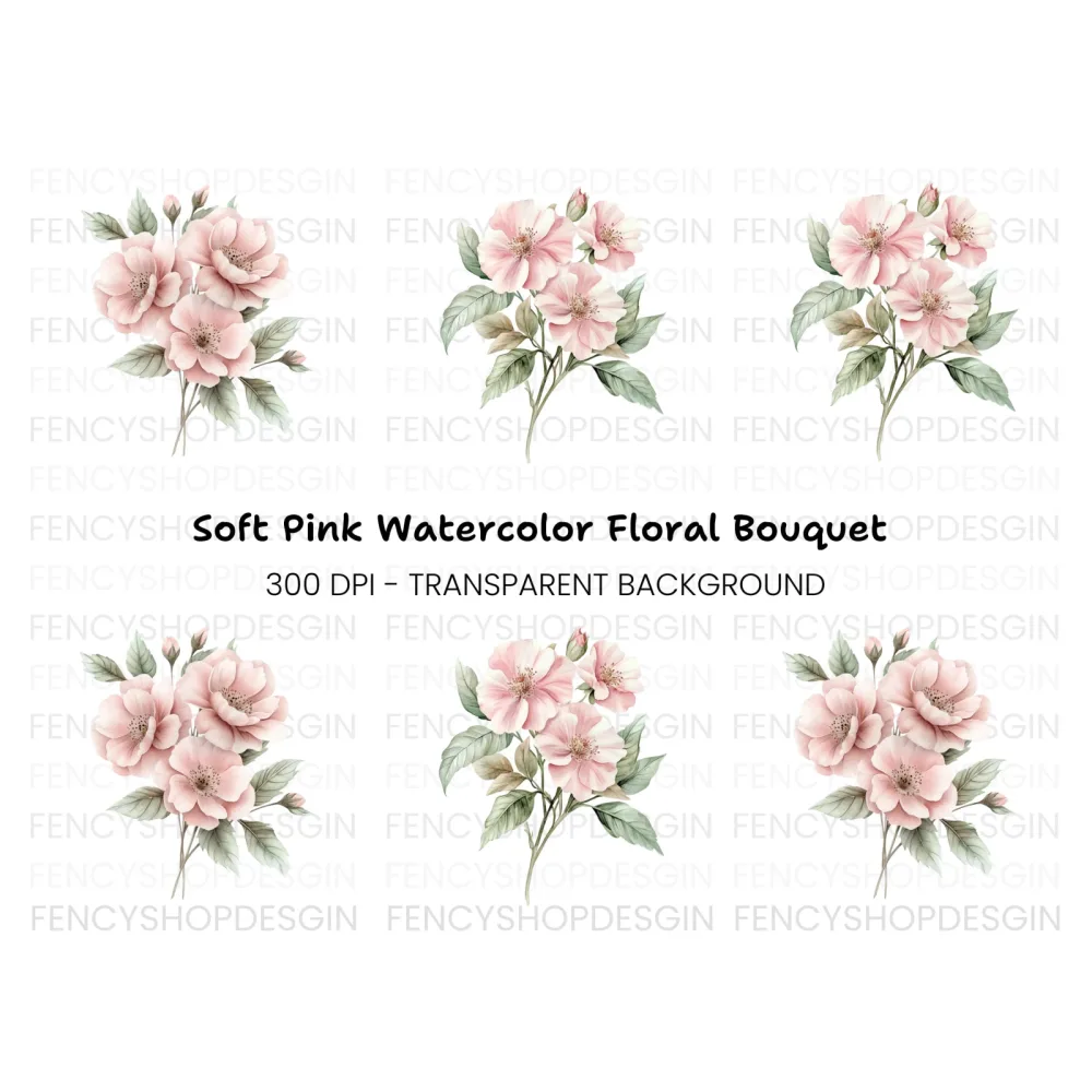 Pink Rose Floral Clipart Bundle