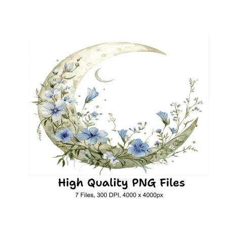 Floral Moon Clipart Bundle