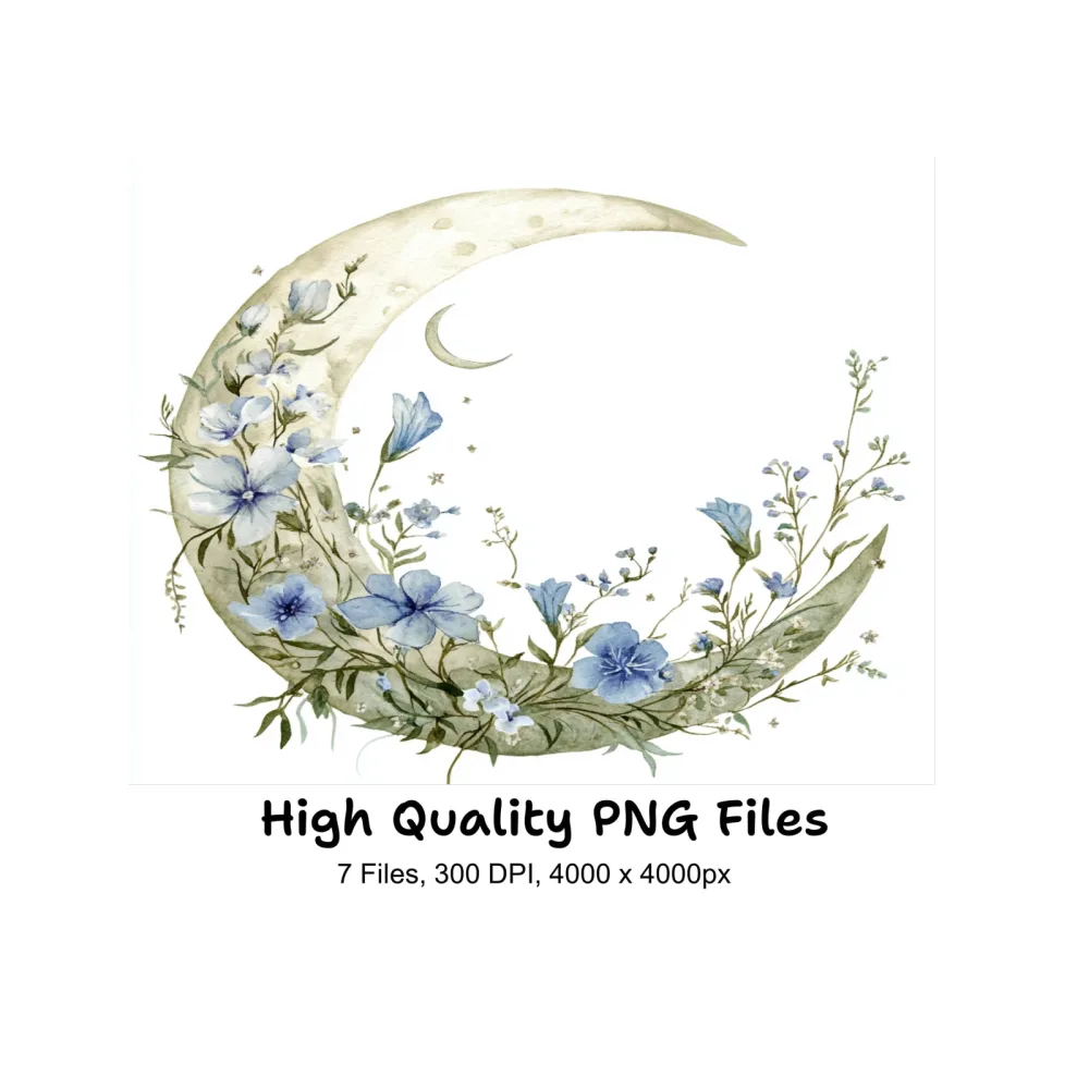 Floral Moon Clipart Bundle