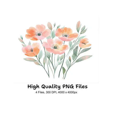 Soft Peach Flower Clipart Bundle