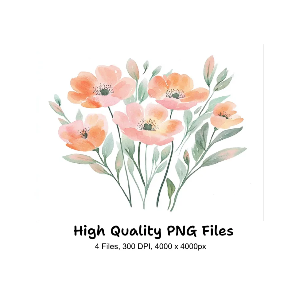 Soft Peach Flower Clipart Bundle