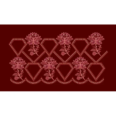 Diamond Chrysanthemum Scallop Border Maroon & Pink Embroidery Design
