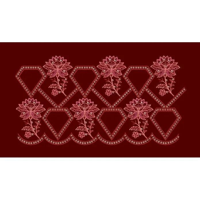 Diamond Chrysanthemum Scallop Border Maroon & Pink Embroidery Design