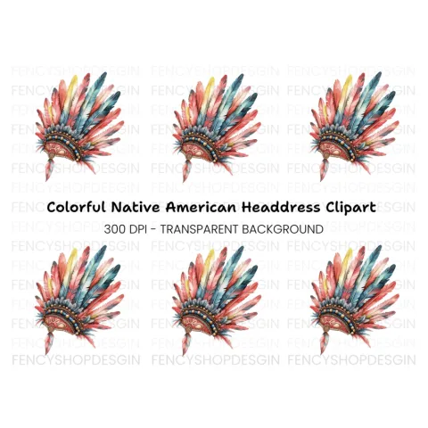 Colorful Native American Headdress Clipart Bundle