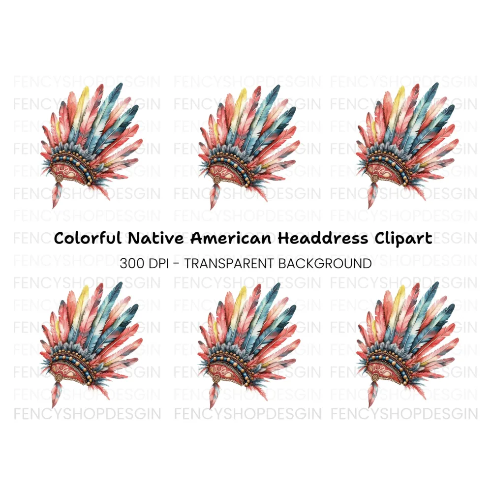 Colorful Native American Headdress Clipart Bundle