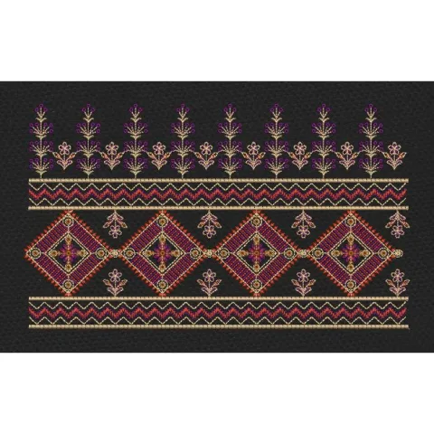 Floral Jacquard Woven Purple Flowers Embroidery Design