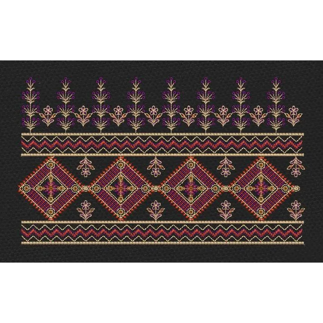 Floral Jacquard Woven Purple Flowers Embroidery Design