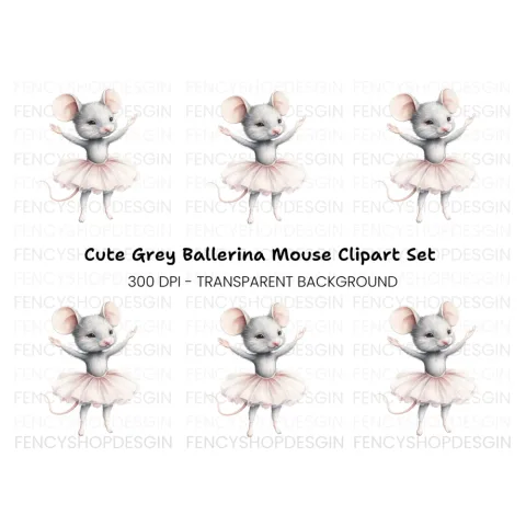 Twin Grey Ballerina Mice Clipart Bundle