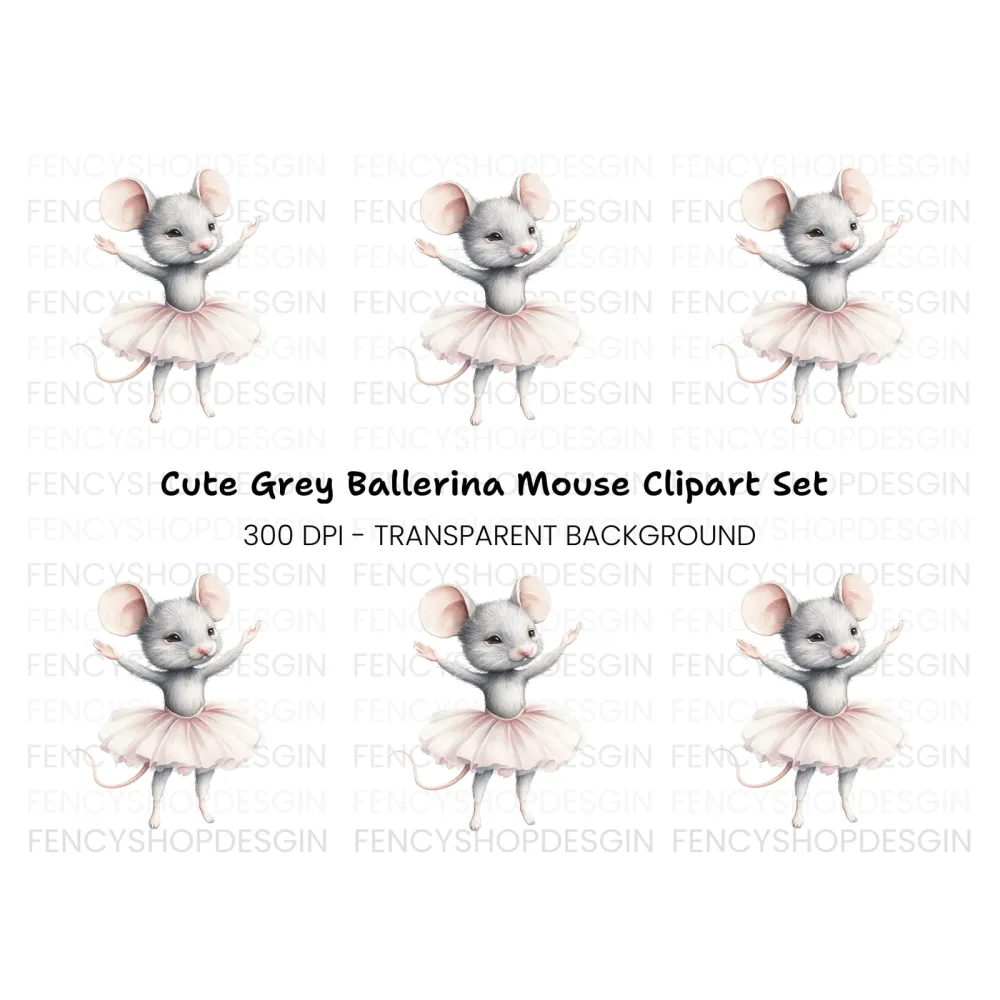 Twin Grey Ballerina Mice Clipart Bundle