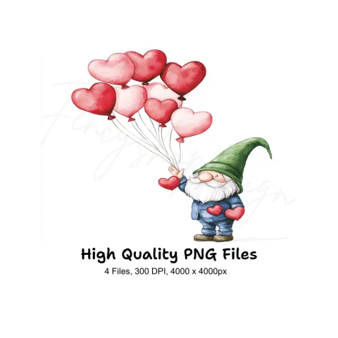 Gnome with Heart Balloons Clipart Bundle