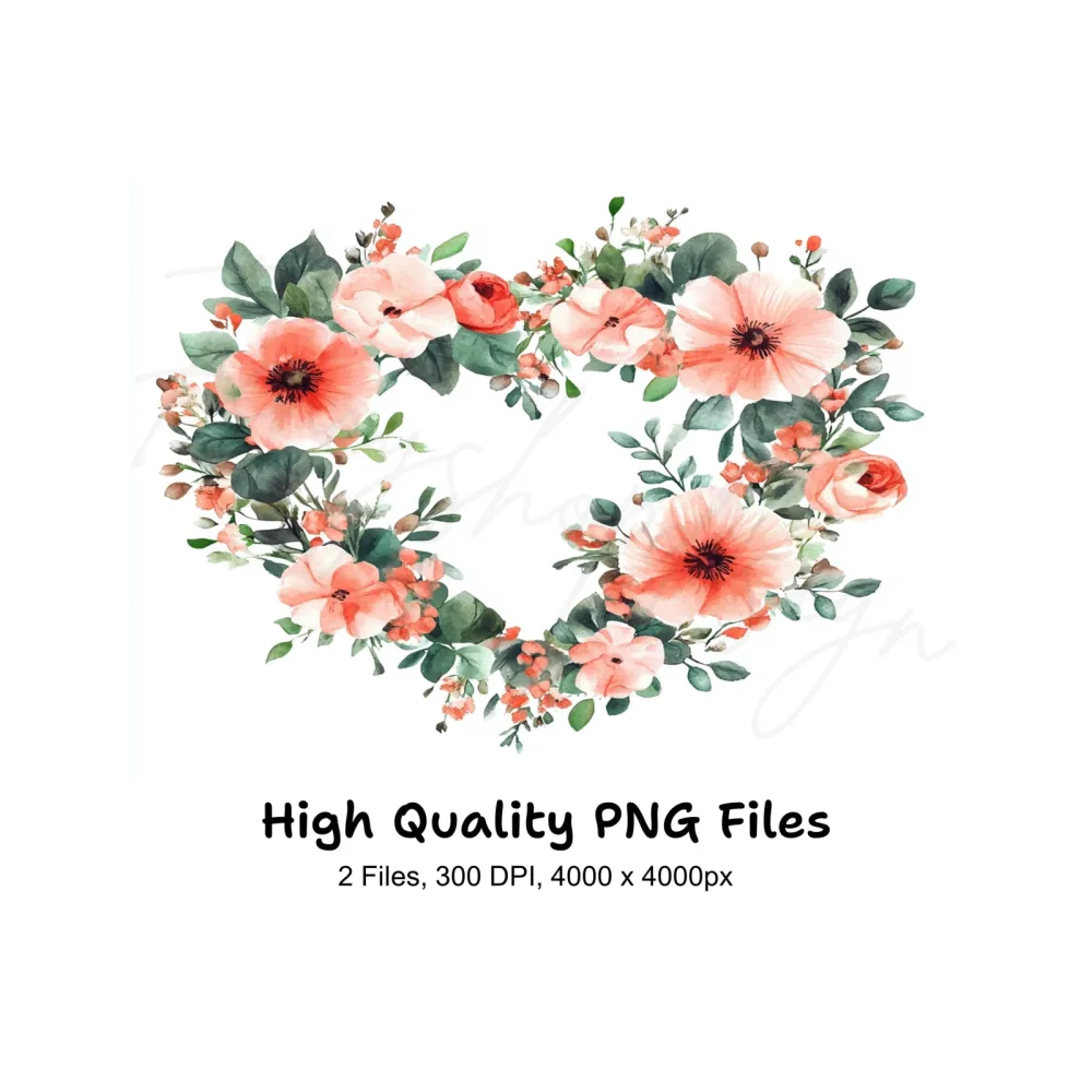 Floral Heart Clipart Bundle