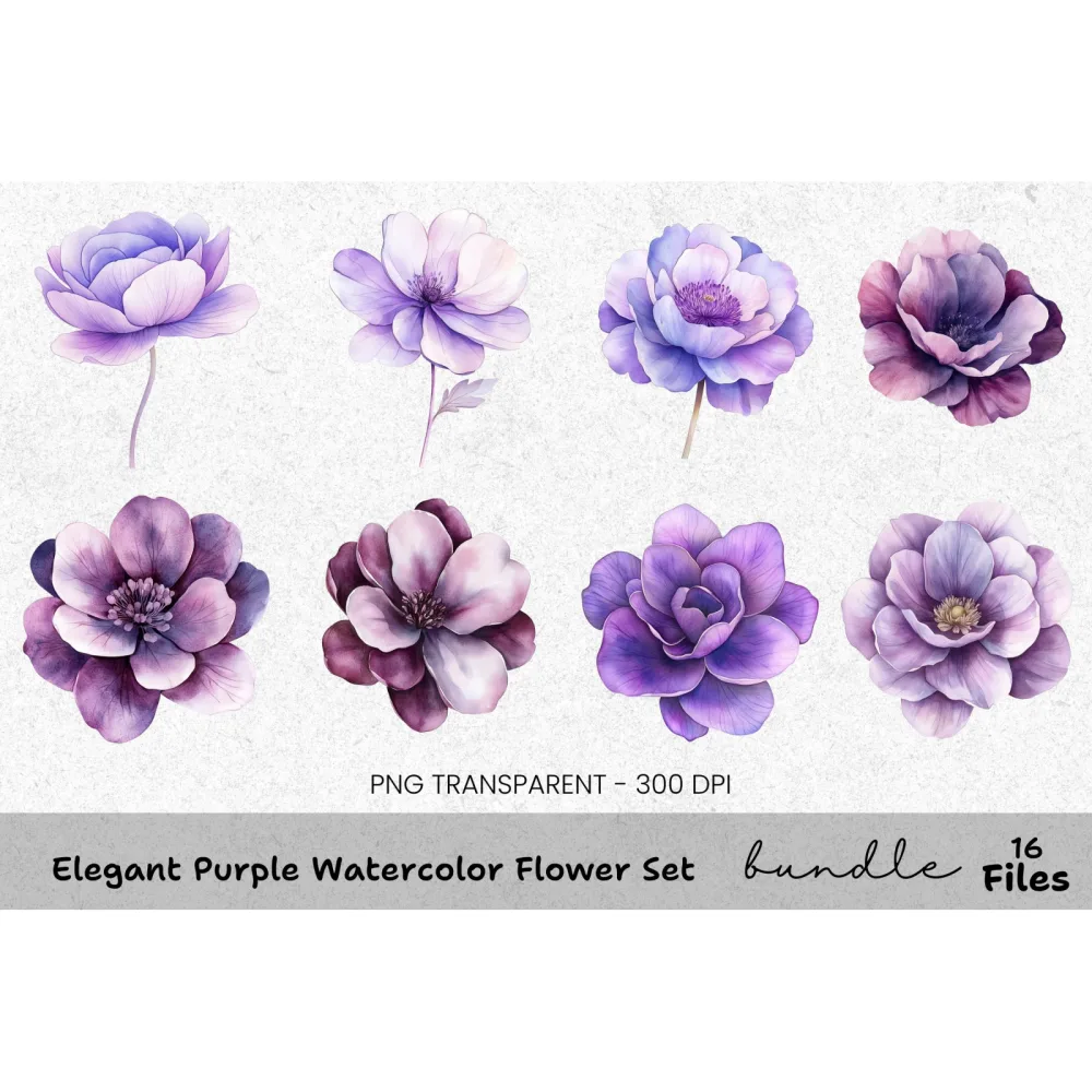 Elegant Purple Flower Clipart Bundle