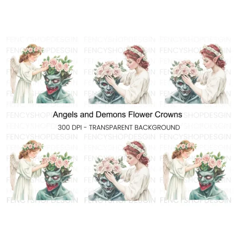 Angels and Demons Flower Crown Clipart Bundle